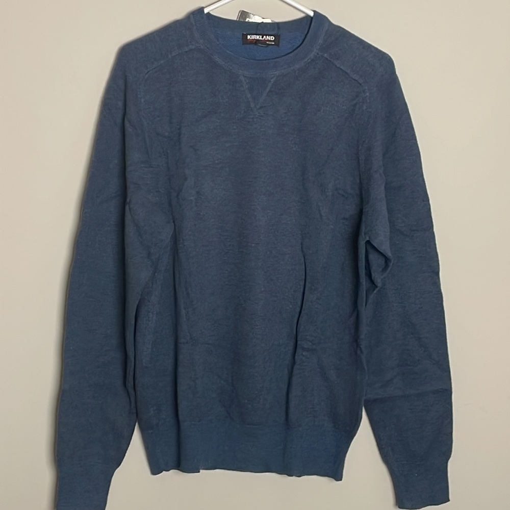 Kirkland Signature Men’s Extra Fine Merino Wool & Pima Cotton Sweater- blue- S